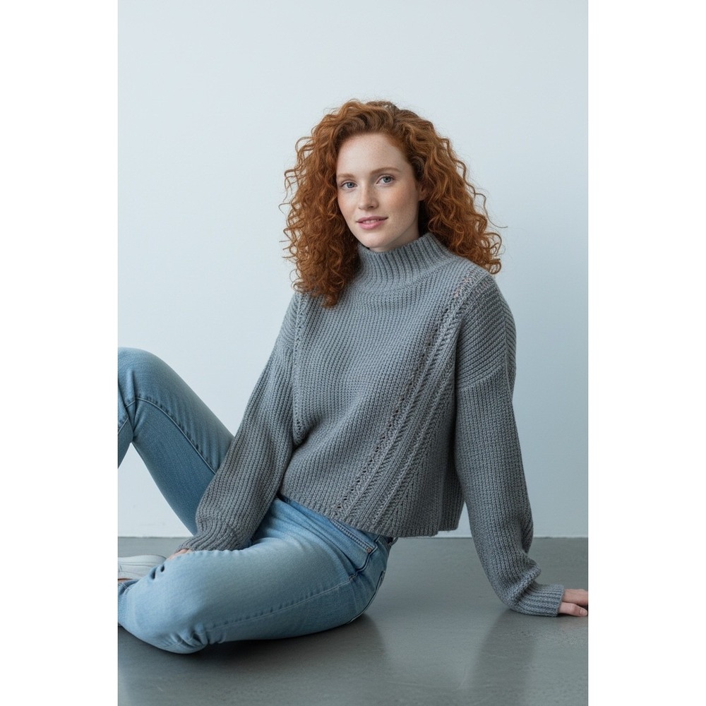 Maison Jules Funnel Neck Wool Blend Sweater M Gray Exc Mixed Knit Parisian Chic